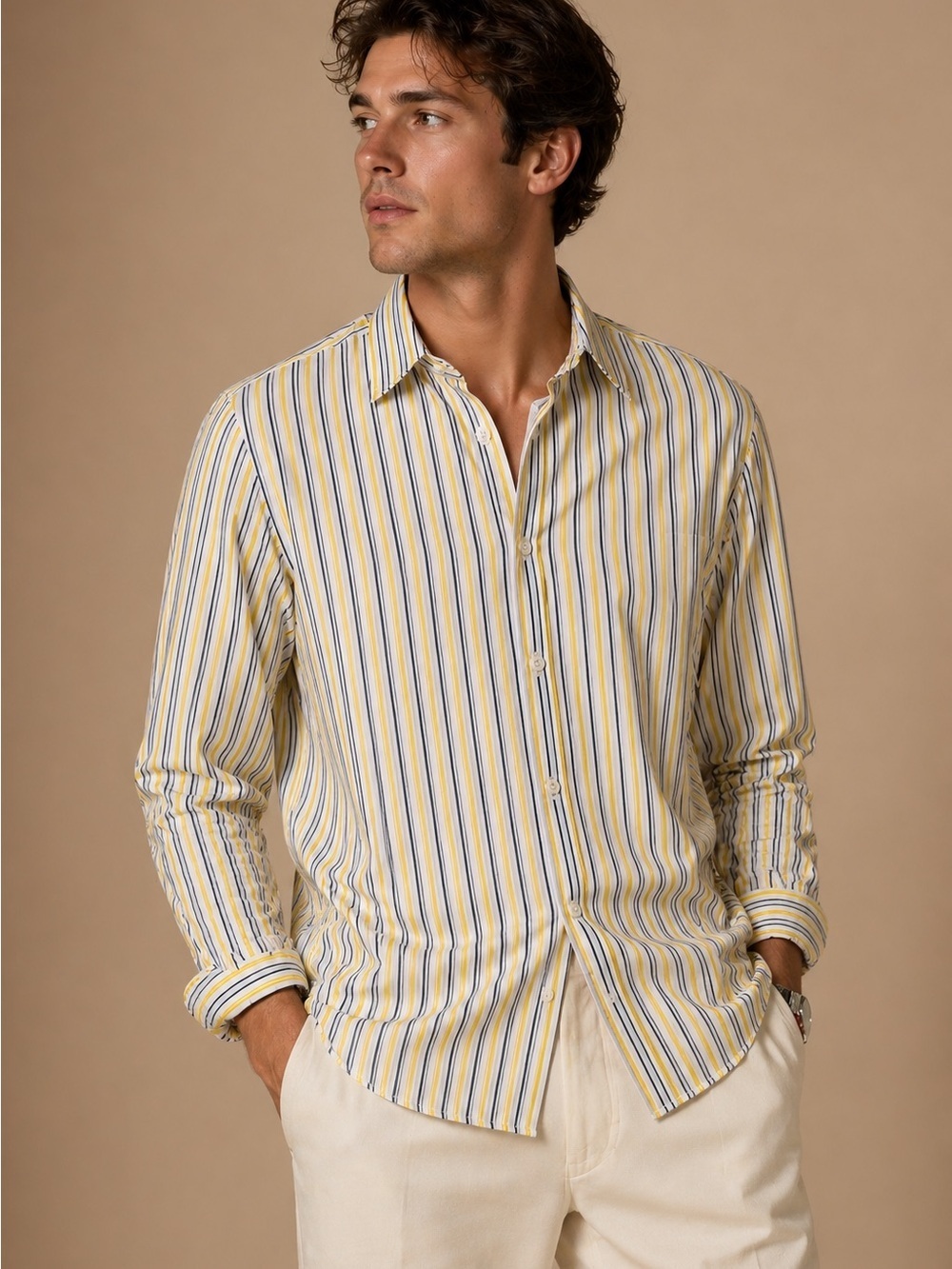 Faconnable Multi Stripe Button Down Shirt Men Medium Luxury French Designer